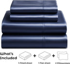 Satin Sheets Queen [4-Piece, Midnight Blue] Hotel Luxury Silky Bed Sheets - Extra Soft 1800 Microfiber Sheet Set, Wrinkle, Fade, Stain Resistant - Deep Pocket Fitted Sheet, Flat Sheet, Pillow Cases