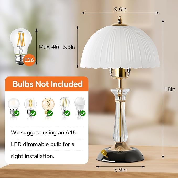Crystal Table Lamp Set of 2, Dimmable Bedside Lamp with ON/Off Switch Modern Glass Lamps for Night Stands Bedroom Living Room Decor