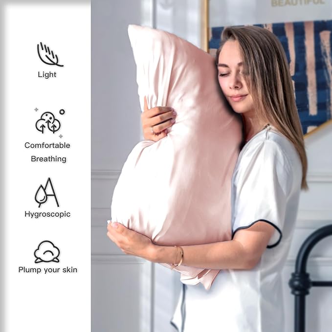 Silk Pillow Cases 2 Pack,Soft Breathable and Sliky Queen Size Pillow Cases Set of 2,Natural Mulberry Silk Pillowcase Set of 2 for Hair and Skin with Hidden Zipper (Coral,20"X 30",2pcs)
