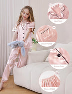 DIPUG 3 Piece Girls Silk Pajamas Set Soft Satin PJs Sleepwear for Comfortable Nights