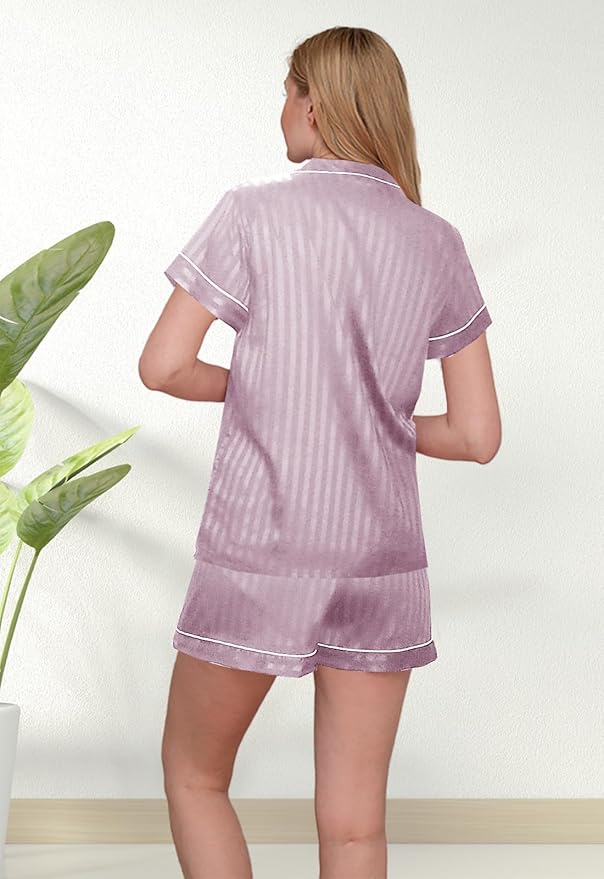 WJing Yi Jia Womens Silk Satin Pajamas Loungewear Two-Piece Sleepwear Button-Down Floral Pj Set XS-4XL