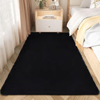 Black Faux Rabbit Fur Rug 3x5 Fluffy Fuzzy Rug for Bedroom Living Room Nursery Bedside Carpet Washable Area Rug