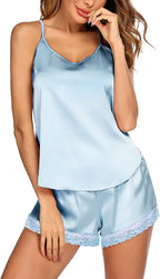 Ekouaer Satin Pajamas Women Lace Sleepwear Lingerie Cami Shorts Set Nightwear XS-XXL