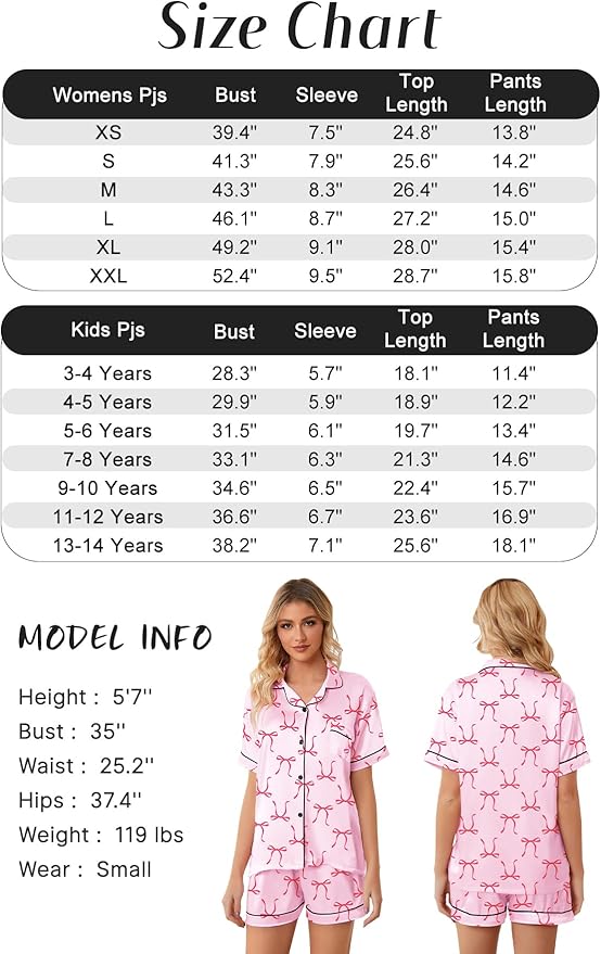 Girls & Womens Satin Pajamas Set, Silk Button-Down Sleepwear 2 Piece Nightwear, 3 Years - Women XXL