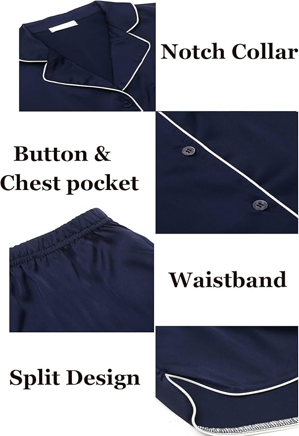 Ekouaer Womens Silk Satin Pajamas Set Short Sleeve Sleepwear Button Down Loungewear 2 Piece Pjs Shorts Set S-5X Plus Size