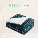 Elegant Comfort Throw Blanket, Reversible Sherpa Flannel, Ultra-Soft, Fuzzy, Cozy and Plush- All Season Lightweight Decorative Throw, 50 x 60 inches, Plaid Design Sherpa Throw, Green
