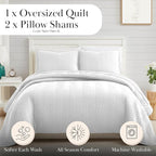 Southshore Fine Living, Inc. Oversized Queen Quilt Bedding Set Lightweight, Prewash Fabric Soft Coverlet Bedspread 3-Piece with Two Matching Shams (98 in Wide x 98 in Long), Full/Queen, Chevron White
