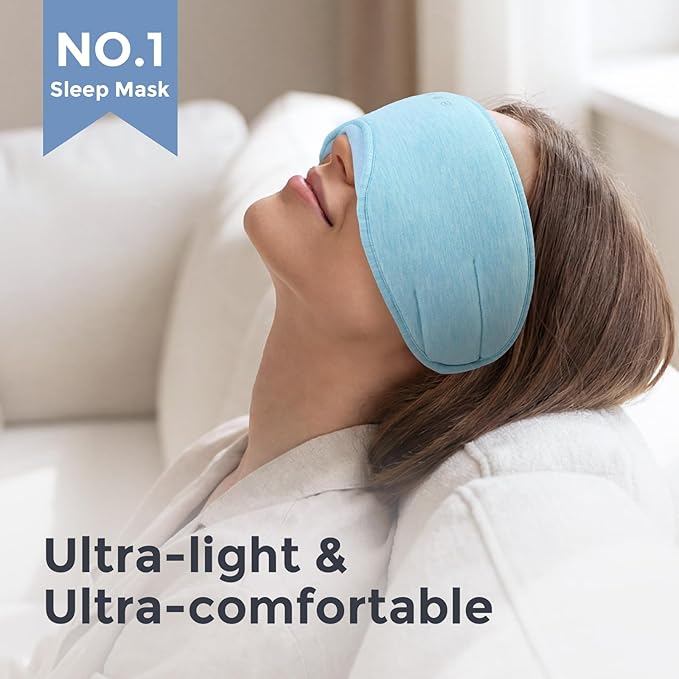 Sleep Headphones with Bluetooth 5.4 Sleep Mask, Bamboo Cotton Music Wireless Bluetooth Eye Mask for Sleeping, Earphones HD Speaker Microphone for Travel, Gifts for Men Women(Blue)