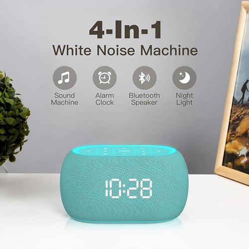 ANJANK White Noise Sound Machine Alarm Clock with HiFi Bluetooth Speaker, 21 Soothing Sounds/7 Night Lights/8 Alarm Sounds/30-Level Volume/0-100% Dimmer, Noise Maker for Boys Teens Kids Sleep, Bedroom