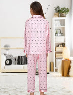 EPLAZA Kids Satin Pajamas Sets Girls Boys Button-Down Silky Pajamas Sleepwear with Hairband Eye Mask Hair Tie