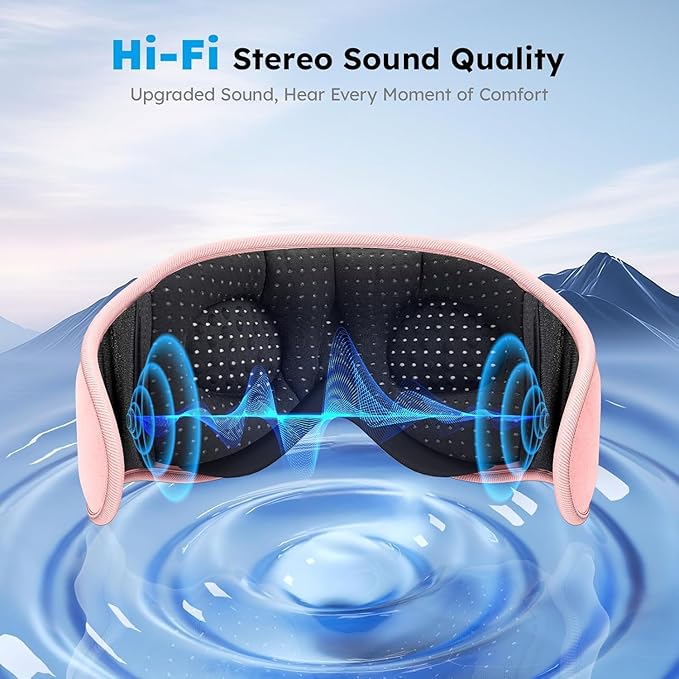LC-dolida White Noise Sleep Mask, 3D Sleep Headphones with 16 Soothing Sounds, Bluetooth 5.4 Sleep Eye Mask with Timer, Total Blackout Sleeping Headphones for Side Sleeper (Black) (Pink)