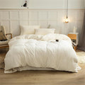 Cottonight White Velvet Comforter Set Queen Plush Fluffy Bedding Comforter Set Full Warm Cozy Super Soft Heavyweight Flannel Comforter Set with 2 Pillowcases Soft Comfy