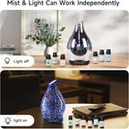 Essential Oil Diffuser & Essential Oils Set, Glass Aromatherapy Diffuser with 7 LED Colors, 6 Oils Gift Pack (Clean Home, Peppermint, Blossom Soapy, Soft Powder, Fresh Cotton, Fresh Linen)