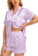 SWOMOG Womens Silk Satin Pajamas Set Short Sleeve Sleepwear Button Down Top and Shorts Loungewear 2 Piece Pjs Set XS-3XL