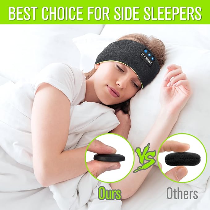 LC-dolida Sleep Headphones Wireless Bluetooth Headband Headphones for Sleeping Music Band Cozy Sleep Mask with Thin HD Stereo Speakers Perfect for Side Sleepers(Moss)