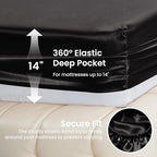Love's cabin California King Satin Sheet Sets - 4 Piece Black Silky Sheets Bed Set with Deep Pocket, Luxury Silk Feel Satin Cal King Sheet Set (1 Flat Sheet,1 Fitted Sheet,2 Pillow Cases)