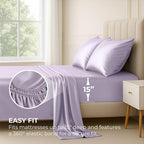 Satin Sheets Queen [4-Piece, Lavender] Hotel Luxury Silky Bed Sheets - Extra Soft 1800 Microfiber Sheet Set, Wrinkle, Fade, Stain Resistant - Deep Pocket Fitted Sheet, Flat Sheet, Pillow Cases