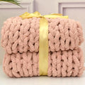 Wttfc Chunky Knit Throw Blanket, Handmade Soft Chenille Yarn Throw Blanket, Thick Cable Knitted Blankets, Large Rope Knot Crochet Blankets for Couch Sofa Bed Home Decor,Khaki,50x50cm