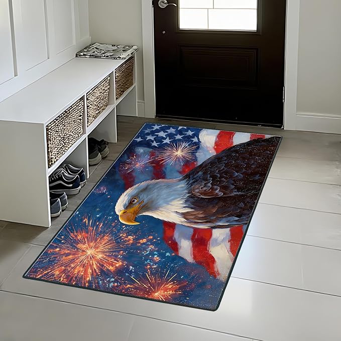 Eagle Flag Area Rug 2x3 ft Entry Rug Washable Boho Rugs Non Slip Low Pile Floral Door Mat Small Carpet for Bedroom, Bedside, Kids Room, Office, Dining Room