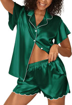 Ekouaer Women's Classic Button Down Ruffle Sleeves Short Satin Silk Pajama Set