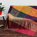 Bohemian Throw Blanket Hippie Chenille Jacquard Tassels Soft Chair Cover for Bed Couch Decorative Boho Throw Blankets - Colorful Tribal Pattern