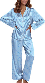 Ekouaer Pajamas For Women Set Silk Pjs 2 Piece Satin Sleepwear Long Sleeve Button Down Lounge Sets With Pant
