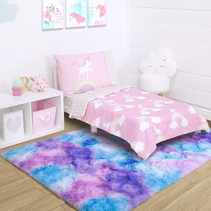 Noahas 6x9 Area Rugs for Living Room,Tie-Dyed Blue and Purple Area Rug,Big Shaggy Rugs for Bedroom,Fluffy Large Carpet,Soft Kids Rug Non Slip Reduce Noise Room Decor