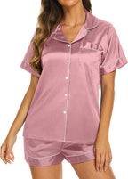 Ekouaer Silk Pajamas for Women Short Sleeve Sleepwear Soft Button Down Loungewear 2 Piece Satin Pjs Shorts Set