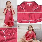 QPANCY Kids Satin Pajamas Sets Baby Boy Girl Button-Down Silk Sleepwear 2 Piece Short Sleeve Loungewear Clothes Set
