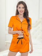 Silk Pajamas for Women Satin Womens PJ Set 2 Piece Short Lounge Set Summer Sleepwear Notch Collar Button-Down Pjs