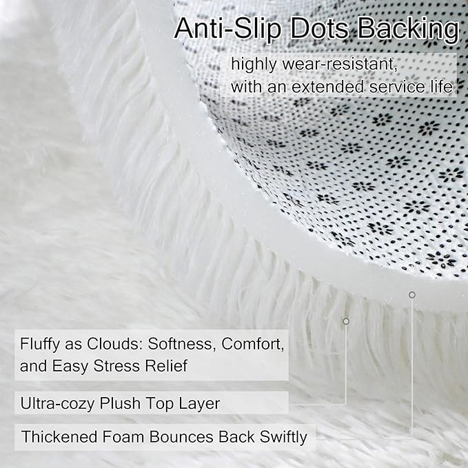 Shag White Rug 6x9 Area Rugs for Bedroom Dorm Living Room - Non Slip Ultra Soft Large Fluffy Fuzzy Plush Shaggy Furry Bedsied Rug for Kids Room Nursery Playroom,Modern Home Office Carpet Decor