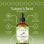 Siva Lemongrass Essential Oil - 4 Fl Oz – 100% Natural Lemongrass Oil - for Diffuser, Face, Skin Care, Aromatherapy, Hair Care, Scalp and Body Massage - with Dropper