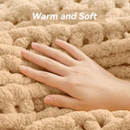 Negwoo Chunky Knit Throw Blanket, 60''*80'' Knitted Throw Chenille Yarn for Bed Couch, Handmade Beige Crochet Big Thick Blanket, Machine Washable Cute Comfy Blanket for Home Decor