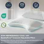 Olive + Crate BreathePure™ Adjustable Cooling Shredded Memory Foam Pillow - Breathable Bamboo Viscose Cover for Temperature Control - Crescent Gel Pillows for Side Sleepers - Queen Size