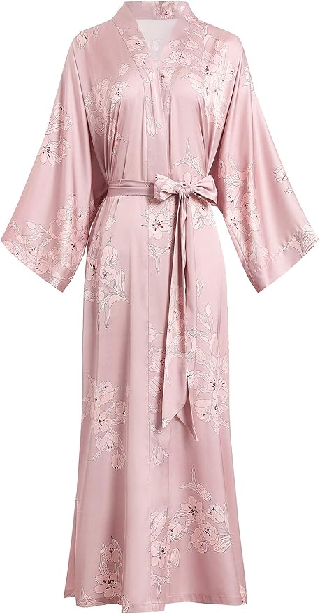 Aensso Long Soft Lightweight Silky Kimonos Robes for Women, Luxury Japanese Floral Womens Kimono Robe
