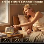 Vivilumens Wooden Alarm Clock White Noise Sound Machine for Sleep 10 Soothing Sounds 10 Natural Sounds for Adults Sleeping Digital Dimmable Night Light Gentle Clock for Bedroom Dual Alarm Ideal Gift
