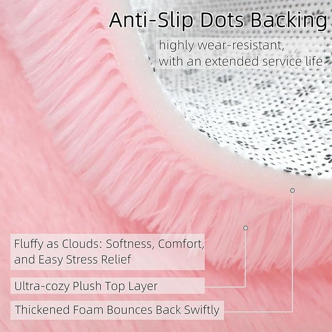 Ultra-Soft 3x5 Pink Shag Rug for Girls’ Bedroom – Small Fluffy Non-Slip Area Rugs for Living Room, Kids Room, Nursery, Playroom, Dorm, Home Office, Modern Plush Carpet Home Décor