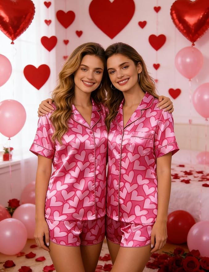 Ekouaer Womens Silk Satin Pajamas Set Short Sleeve Sleepwear Button Down Loungewear 2 Piece Pjs Shorts Set S-5X Plus Size