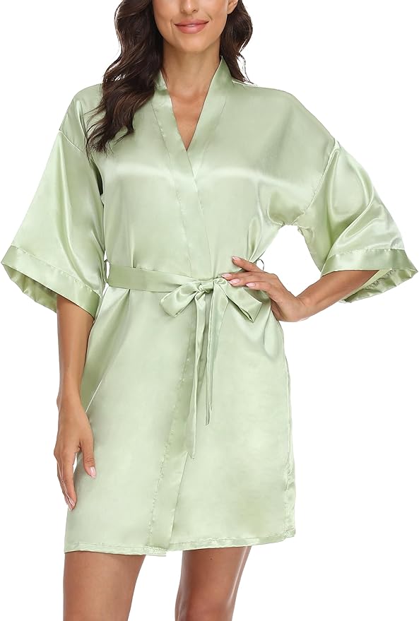 Giova Women's Satin Robe Bride & Bridesmaid Wedding Party Bathrobe Short Kimono Gown
