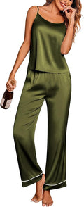 Ekouaer Women Silk Satin Pajamas Sleeveless Pjs Set 2 Piece Summer Loungewear Sleepwear with Pockets S-XXL
