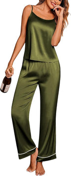 Ekouaer Women Silk Satin Pajamas Sleeveless Pjs Set 2 Piece Summer Loungewear Sleepwear with Pockets S-XXL