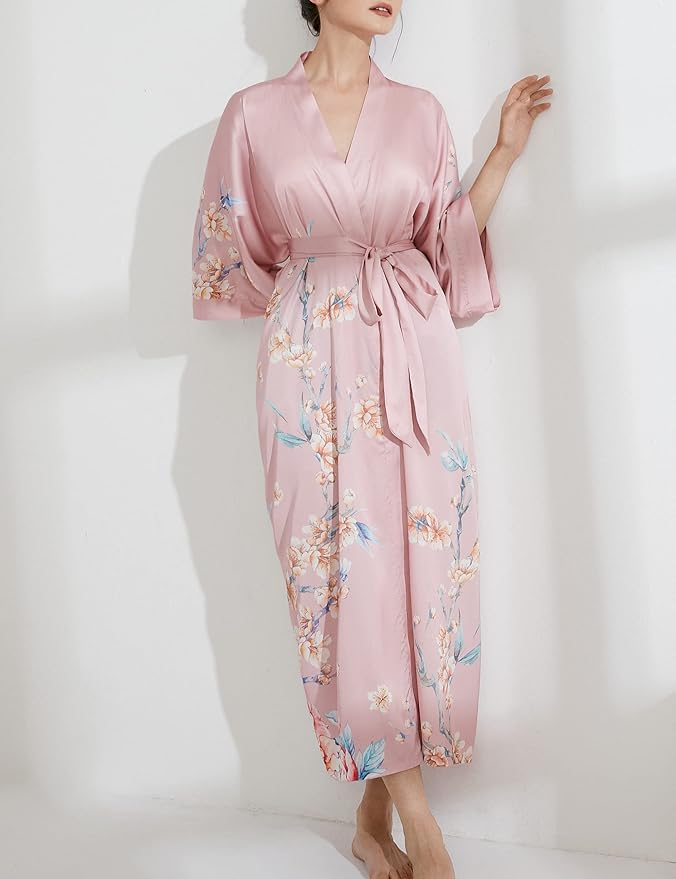 Aensso Long Soft Lightweight Silky Kimonos Robes for Women, Luxury Japanese Floral Womens Kimono Robe