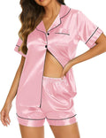 Ekouaer Silk Pajamas for Women Short Sleeve Sleepwear Soft Button Down Loungewear 2 Piece Satin Pjs Shorts Set