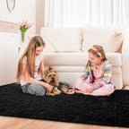 Jelymark Super Soft Shaggy Rug for Bedroom, 4x5.9 Feet Fluffy Carpet for Living Room, Fuzzy Indoor Plush Area Rug for Home Decor, Furry Floor Rugs for Dorm, Kids Nursery Rug for Girls, Black
