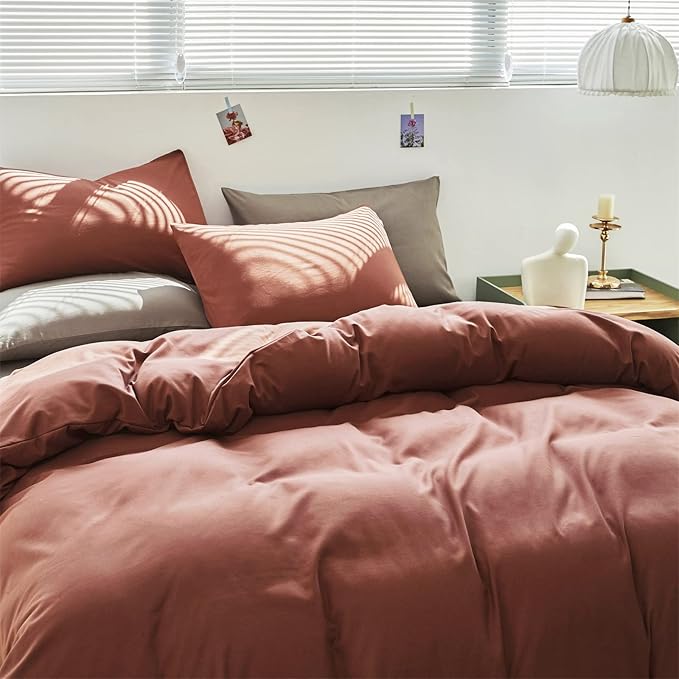Luxlovery Brick Red Comforter Set King Dark Rust Bedding Comforter Set Solid Blackish Red Breathable Blanket Quilts 3 Piece Bedding Set for King Bed