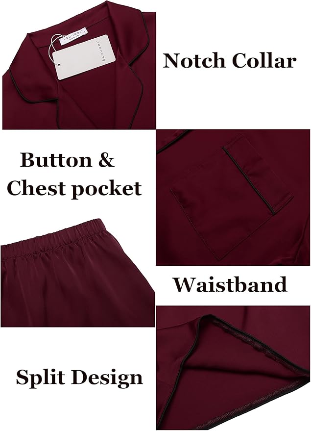 Ekouaer Womens Silk Satin Pajamas Set Short Sleeve Sleepwear Button Down Loungewear 2 Piece Pjs Shorts Set S-5X Plus Size
