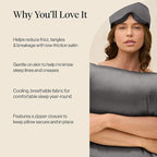 Kitsch Satin Pillowcase with Zipper for Hair & Skin - Softer Than Silk Pillow Cases, Smooth Cooling Satin Pillow Case, Wrinkle-Free, Machine Washable, Pillow Cases Standard Size 19x26 - Charcoal