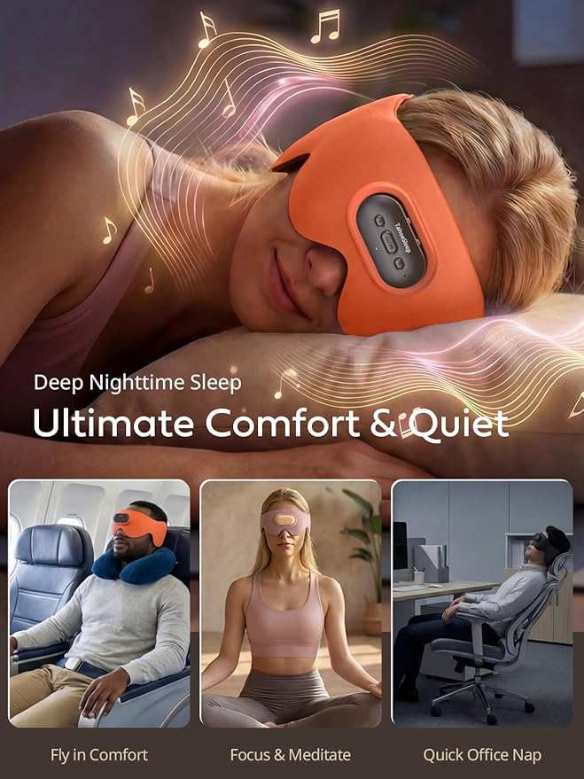 Sleep Headphones for Side Sleepers, Ultra-Thin Adjustable Stereo Speakers, Sleep Mask with Bluetooth 5.4, 64-Hour Ultra-Long Battery Life for Sleeping, Travel & Meditation, Unique Gift