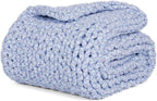 YnM Weighted Blanket, Handmade Chunky Knitted Design, Soft and Cozy, Temperature Regulating and Breathable, Machine Washable Throw for Sleep or Home Decor (Blue Fancy Yarn, 80x87 Inch, 25lbs)
