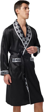 Tony & Candice Men's Satin Robe Lightweight Long Sleeve Silk Kimono Bathrobe with Shorts Set Sleepwear